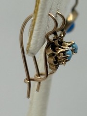 Antique 14k Yellow Gold & Turquoise Blue Buttercup Kidney Wire French Earrings