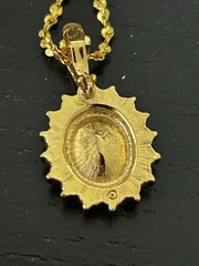 Gold Tone Blue Oval Rhinestone Halo Pendant Necklace Elegant Vintage Style