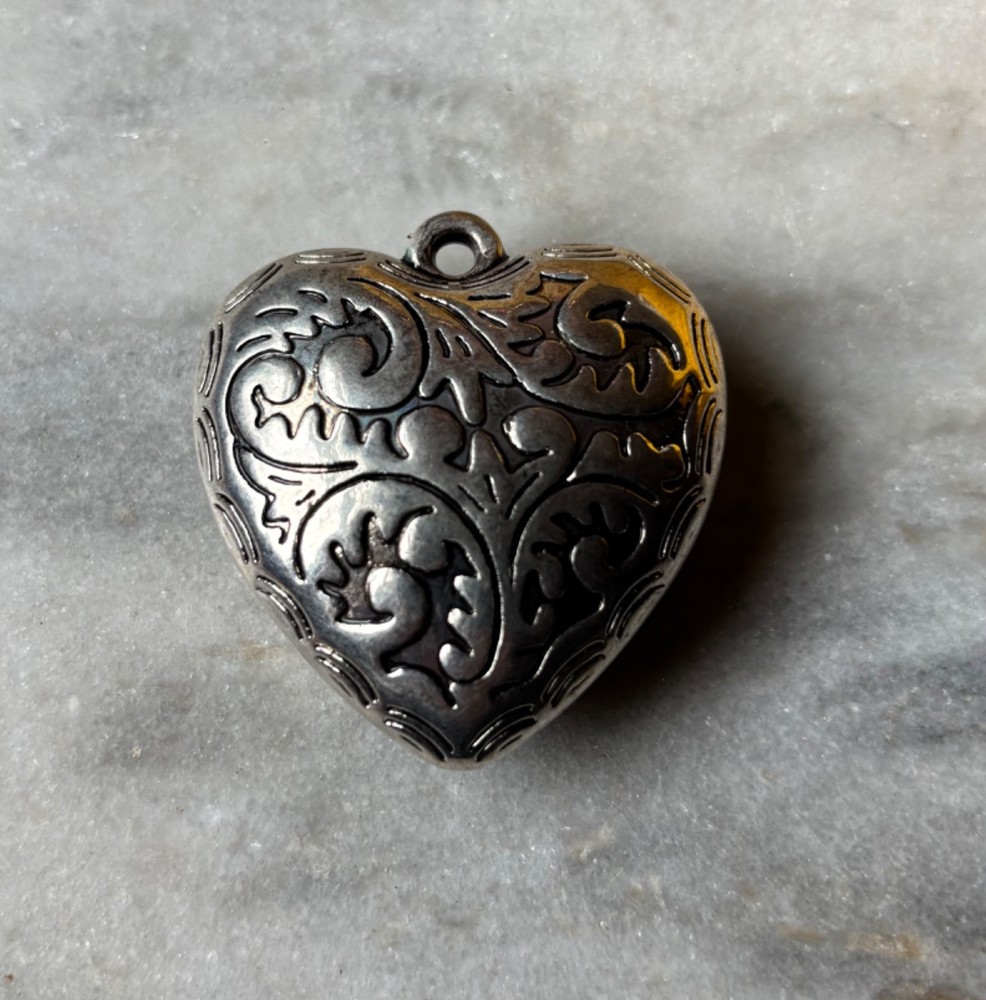 Vintage Tibetan Silver Repousse Heart Pendant 50x45mm CC712