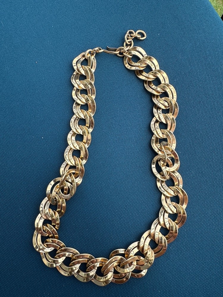 Vintage Monet Gold Tone Double Curb Link Chain Necklace 21″ Adj. Hook Clasp