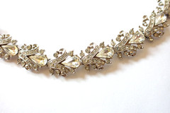 Vintage Signed Ora Art Deco Clear Rhinestone Necklace Rhodium Plated 1940s
