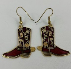 Cloisonné Red Cowboy Boots Drop Dangle Enamel Earrings Cowgirl Chic Vintage