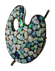 Vintage Scandia Opal Chip Sterling Silver Artist Palette Brooch Australia 1 3/4″