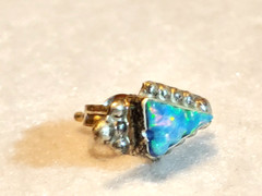VINTAGE PIERCED EARRINGS~SILVER TONE/BLUE Multicolor Faux STONE – .25 x .50 in