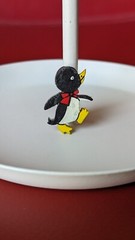 Whimsical Vintage Painted Wood Wooden Figural Cartoon PENGUIN Brooch 1 ½” Pin