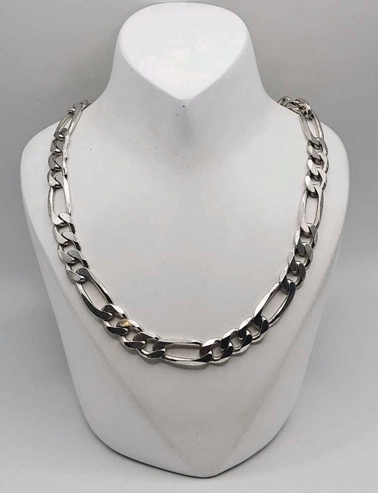 ZCI Italy Sterling Silver 8.5mm Figaro Chain Necklace 26″