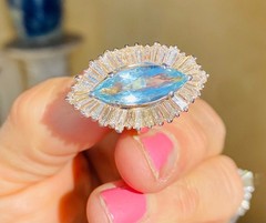 Vintage RING-DANT Platinum Aquamarine Diamond Ballerina Baguette Ring Pendant
