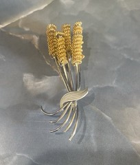 Silver and Gold Colored Metal Wheat Pin Brooch 2 Inch