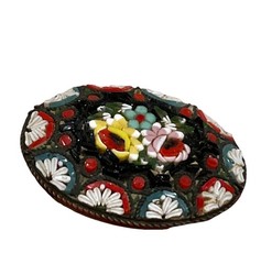 Vintage Micro Mosaic Brooch Floral Blue Red Black White Yellow Pink Green Italy