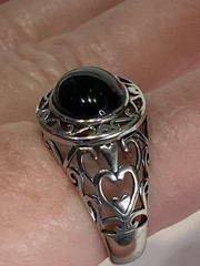 Sterling Silver Black Onyx Oval Signet Ring Filigree Frame Domed Sz9.5 5.7gr