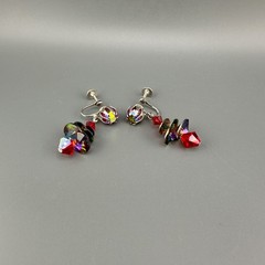 Vintage AB Rhinestone Disco Earrings Dangle Drop Multicolor Discs Clip On Galaxy