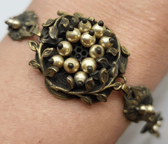 Antique Seed Pearl Birds Nest Pendant Bracelet Floral 6.25in