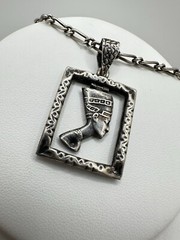 VTG Silver Egyptian Revival Goddess Necklace Blue Glass/stone Bead Unsigned Read