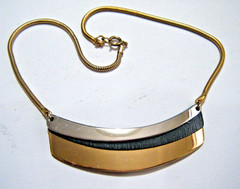 Vintage 70s Napier Silver Gold Black Steel Bar & Chain Modernist Collar Necklace