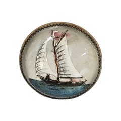 ANTIQUE Bubble DOMED Glass BRIDLE BROOCH REVERSE PAINTED Ship Maritime Oceanic