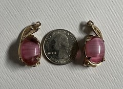 Lovely Vintage JJJ Pink Glass 12k Gold Filled Filigree Clip On Earrings