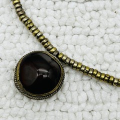 Vintage Ethnic Necklace Agate Pendant Brass 20″