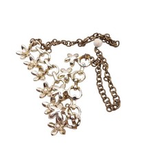 Vintage Floral Charm Chain Choker Necklace Gold-Tone Metal Adjustable Length Dai