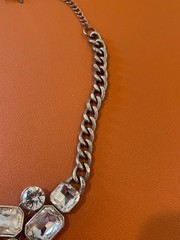 Vintage VCLM Silver Tone Metal Necklace w/ Clear Crystals / Glass