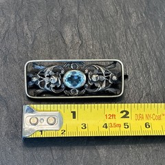 Stunning Antique Blue Glass Trombone Clasp Brooch Sterling Silver L2