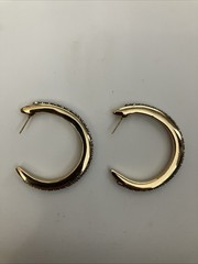 Vintage 1.5” Crystal Rhinestone Gold Tone Metal Hoop Earrings Pierced No Backs