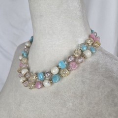 Vintage Double Strand Lucite Necklace Pastel Cotton Candy Pink Blue Hong Kong