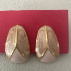 2 Tone Shiny Pink & Gold Tone Clip Oval Earrings