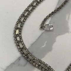 Vintage Signed HOBE Rhinestone Bib Necklace and Clip-On Earring Set