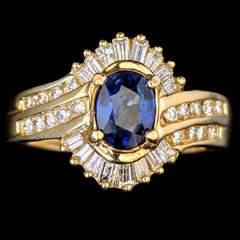 Vintage Sapphire Diamonds 14k Yellow Gold Ring Bypass Ballerina Style Estate