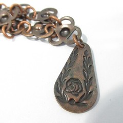 Copper and Pewter Mixed Metal Pendant Vintage Necklace Mid Century Modern