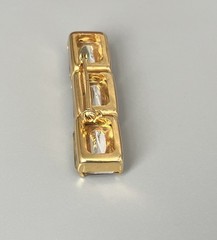 Vintage Gold Tone Metal Pink-Lavender-Yellow Plastic Stones Bar Brooch 2”