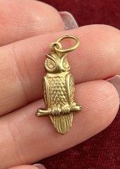 Vintage Owl Charm Necklace Pendant Brass Metal Stamping Charm Vintage Jewelry