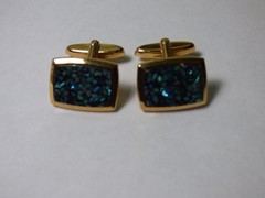 Fathers Day Rectangle Vibrant Inlay Abalone Gold Tone Cufflinks 3/4”