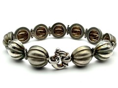 Vintage Italy 925 Sterling Silver Orb Bracelet Earrings Set Ribbed Modernist 30g