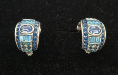 La Vintage Signed Silver Tone Blue Rhinestone Pierced Earrings