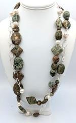 Stone Pearl Necklace Sterling Silver Long 52 Inch