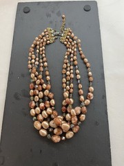 “Vintage Necklace Faux Pearl Glass Beads Aurora Borealis Crystals Filigree Clasp
