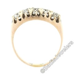 Antique Victorian 14k Rosy Yellow Gold 1.35ctw 5 Old Mine Cut Diamond Band Ring