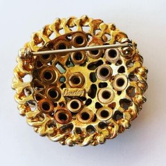 VTG Signed Barclay Brooch 1947 USA 12K Gold Plated W Yellow Green Cut Crystals