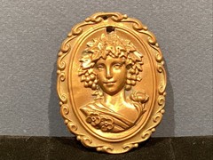 Victorian Brass Stamped Cameo Portrait Brooch Pendant