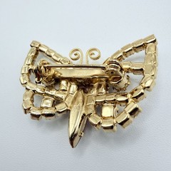 Pink and Blue Rhinestone Gold Tone Butterfly Brooch Vintage Whimsical 1”