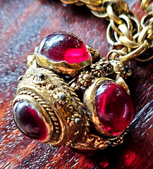 Vintage Benedikt N. Y. Etruscan Fob Charm Bracelet Chunky Etruscan Revival 7″