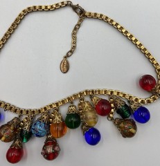 VTG Museum Of Modern Art MMA Murano Glass Bead Necklace Gold Tone USA Flaw