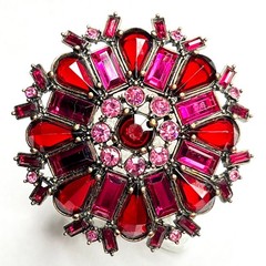VTG Large Flower Snowflake Brooch Pin Red Fuchsia Pink Purple Glass Rhinestones