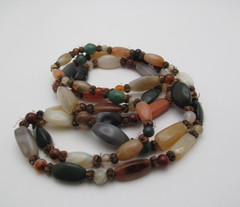 Vintage Quartz Moonstone Agate Long Barrel Natural Stone 12.5mm Necklace 53 In