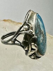 Art Nouveau ring Floral Art Deco leaves band Size 4.25 Sterling Silver women gir