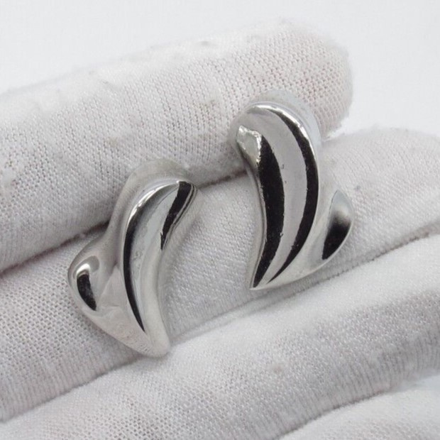 Abstract Art Pierced Earrings Curvy Silver Tone Edgy Retro Style