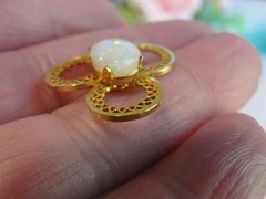 Vintage Gold Trefoil Opal Pendant 12KGF MCM Delicate Filigree Signed JJJ 12/20GF