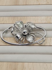 Vintage Forstner 925 Sterling Silver Art Deco Floral Flower Brooch Pin Signed