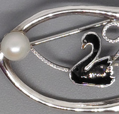 Vintage Cygnet Swan Brooch Cultured Pearl Black Enamel Original Box
